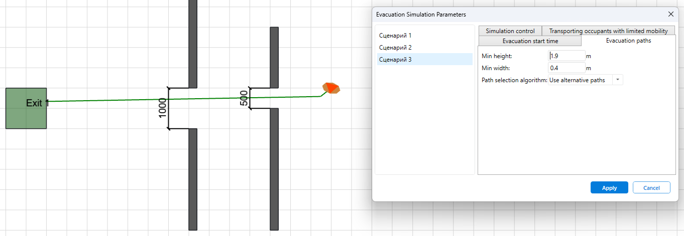 A person passes through an opening 0.5 meters wide.