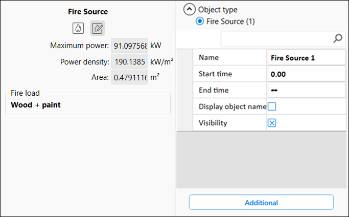 Fire Source parameters before and after placing it