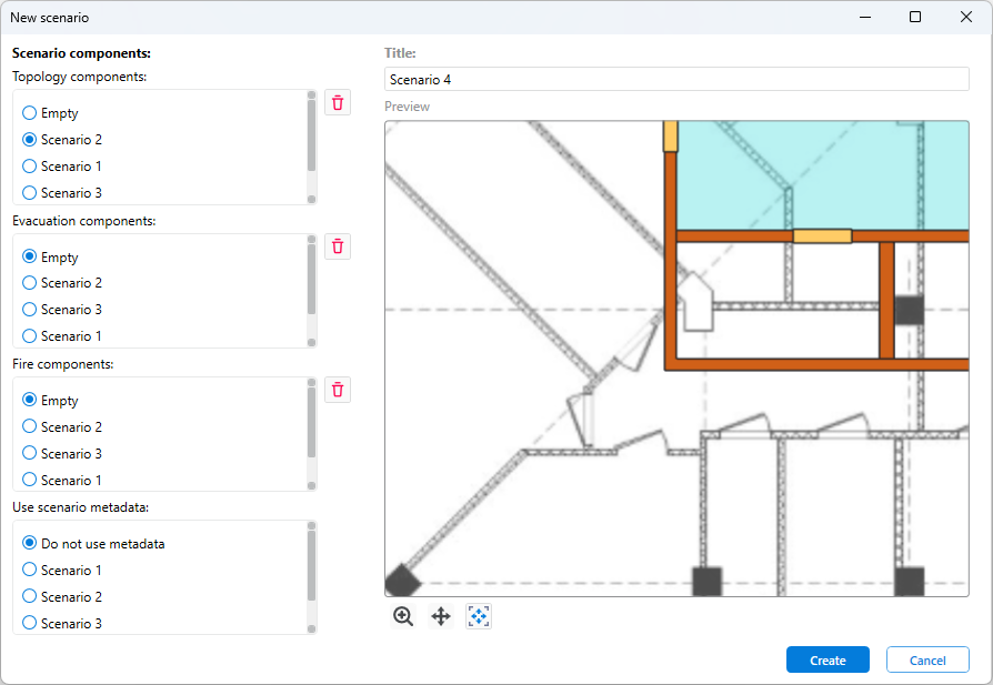 creating a New Scenario in a Project for Calculating Fire Risk for a Civil Facility
