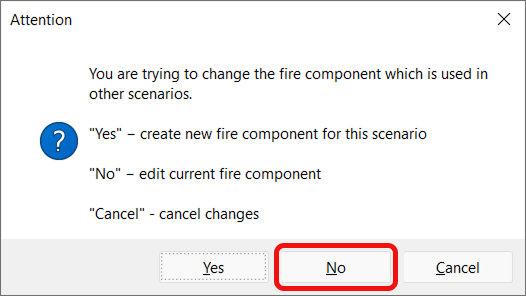 Choosing to edit the fire component for all